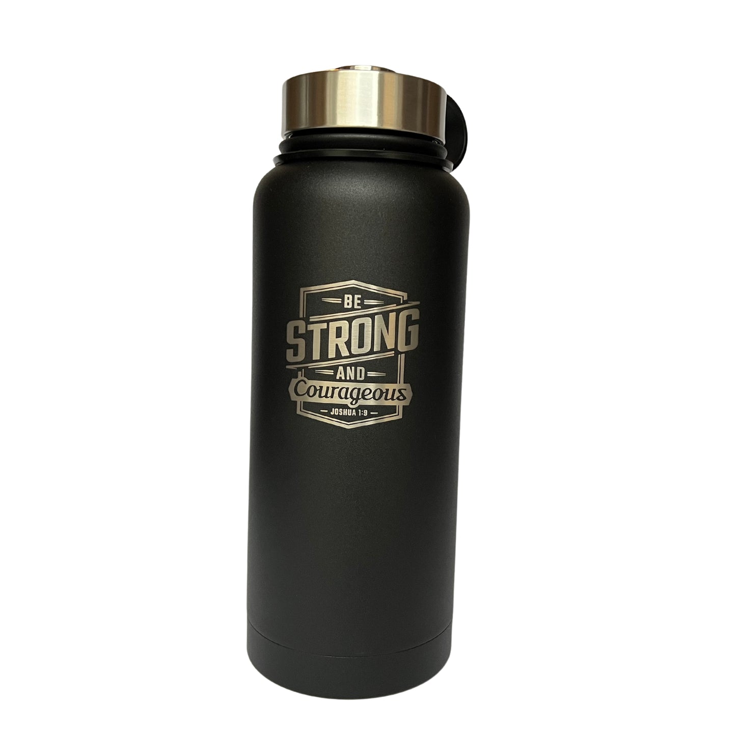 Strong and Courageous Black Stainless Steel Water Bottle - Joshua 1:9