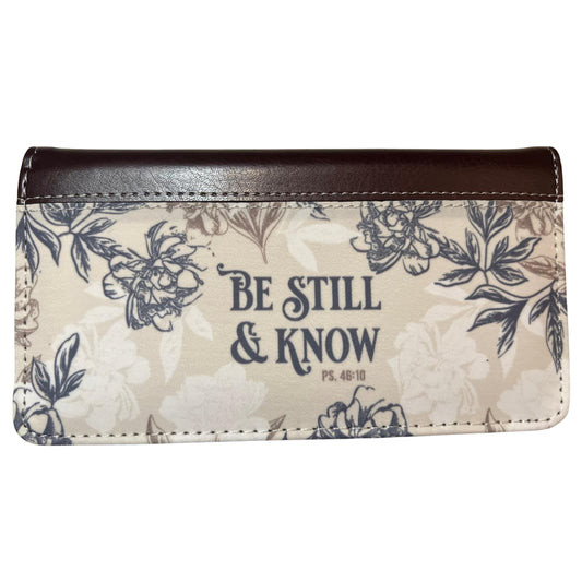 Be Still and Know Neutral Florals Faux Leather Checkbook Wallet – Psalm 46:10