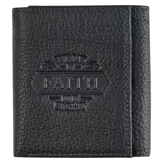 Walk by Faith Black Genuine Leather Wallet - 2 Corinthians 5:7