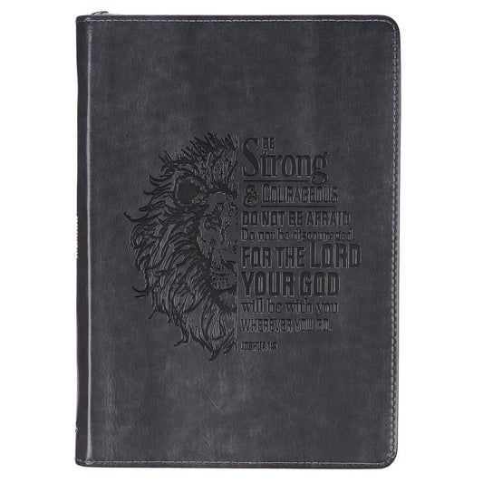 Be Strong and Courageous Classic Gray Faux Leather Journal with Zipper Closure - Joshua 1:9