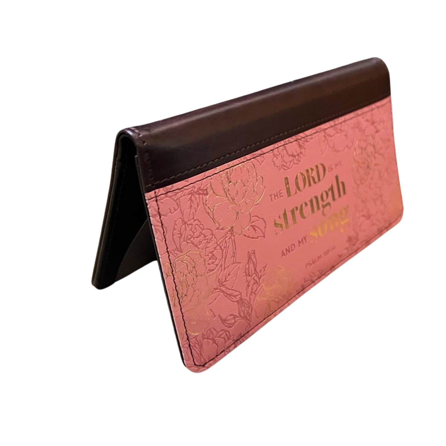 My Strength and My Song Pink Rose Faux Leather Checkbook Cover– Psalm 118:14