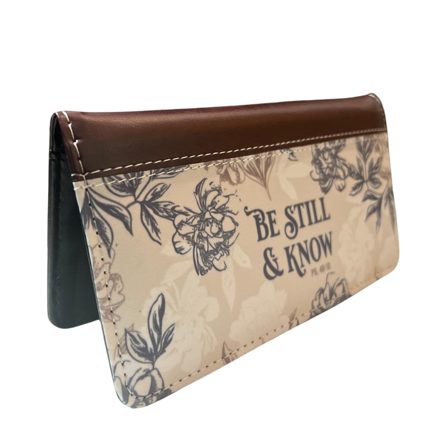 Be Still and Know Neutral Florals Faux Leather Checkbook Wallet – Psalm 46:10