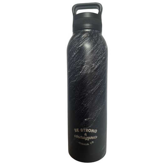 Strong & Courageous Black Stone Stainless Steel Water Bottle - Joshua 1:9