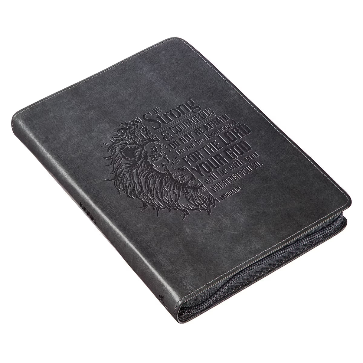 Be Strong and Courageous Classic Gray Faux Leather Journal with Zipper Closure - Joshua 1:9