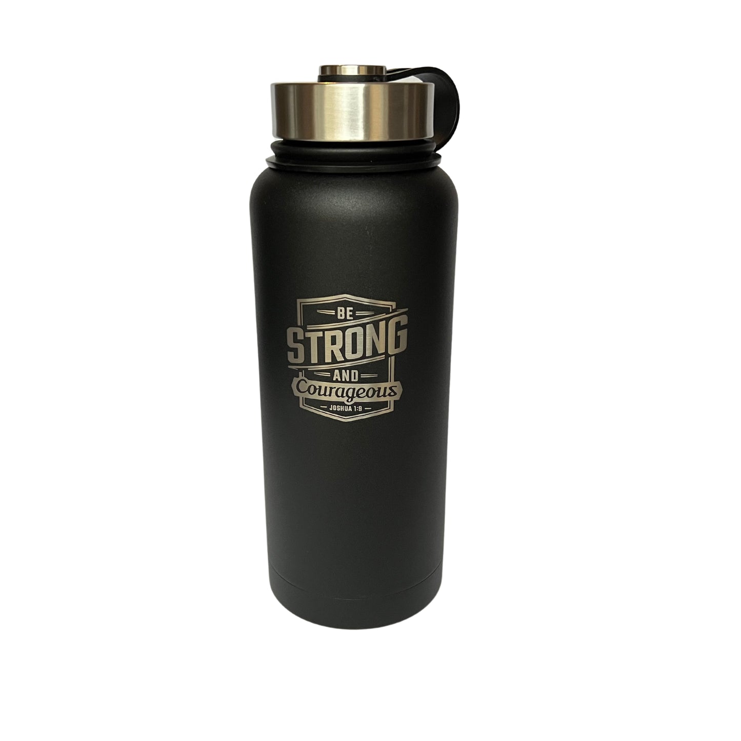 Strong and Courageous Black Stainless Steel Water Bottle - Joshua 1:9