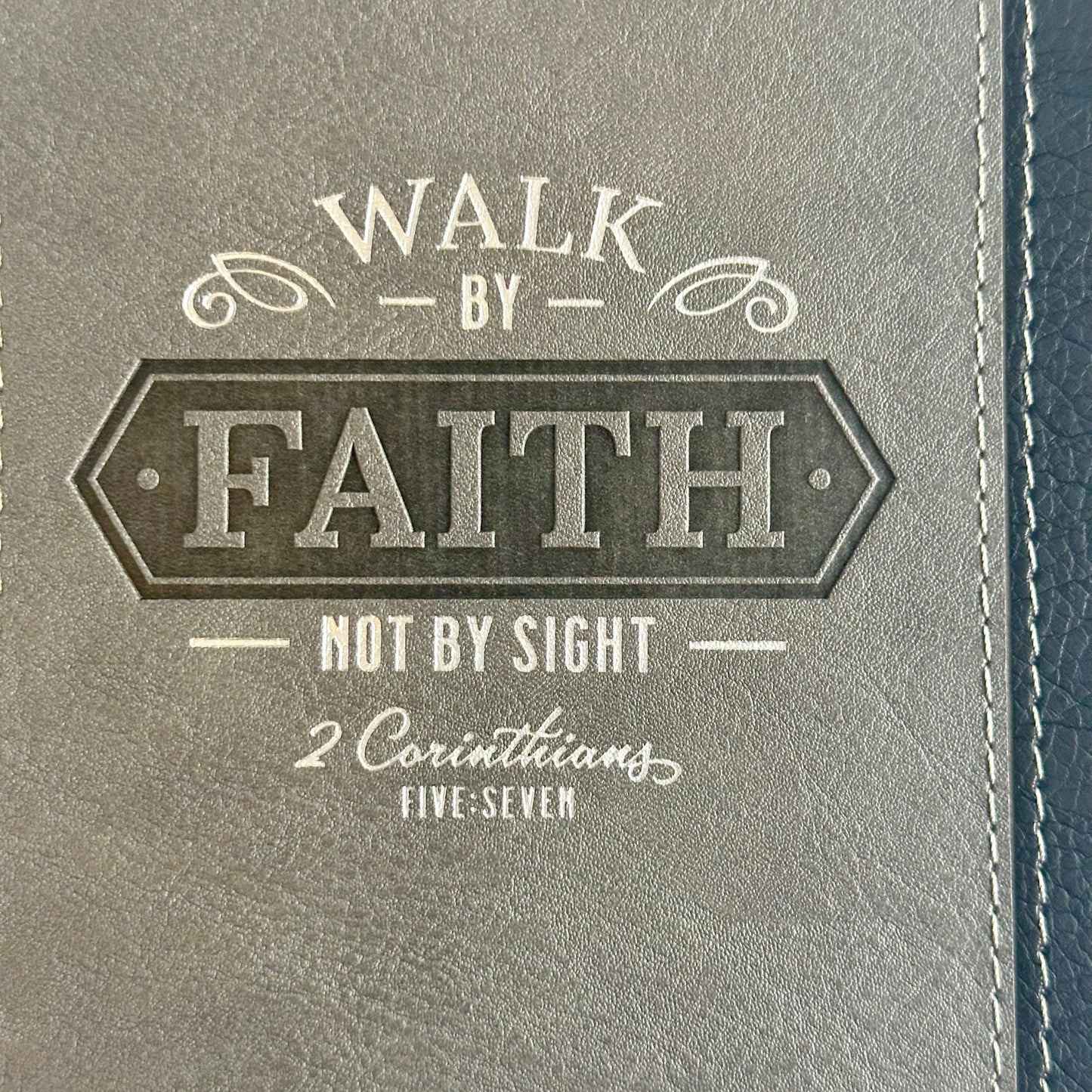 Walk by Faith Black and Gray Faux Leather Classic Journal - 2 Corinthians 5:7