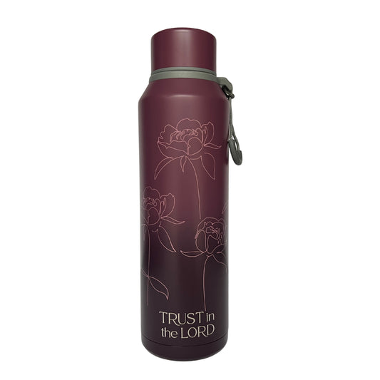 Trust in the Lord Plum Floral Stainless Steel Water Bottle - Proverbs 3:5