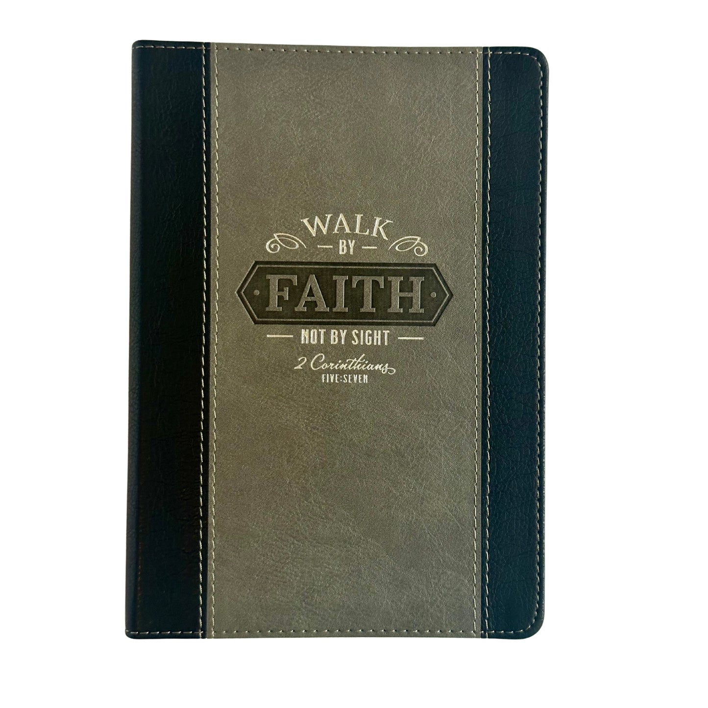 Walk by Faith Black and Gray Faux Leather Classic Journal - 2 Corinthians 5:7