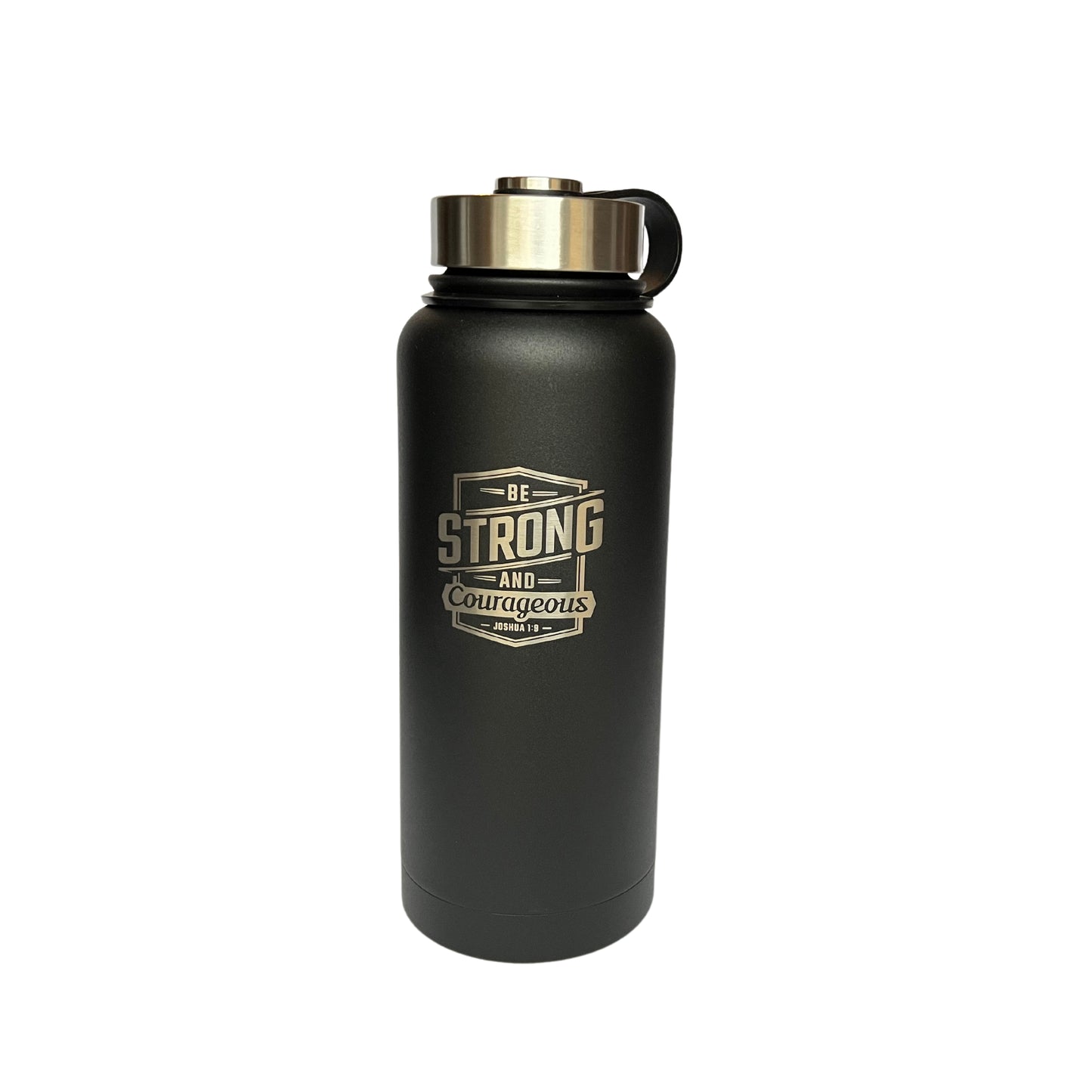 Strong and Courageous Black Stainless Steel Water Bottle - Joshua 1:9