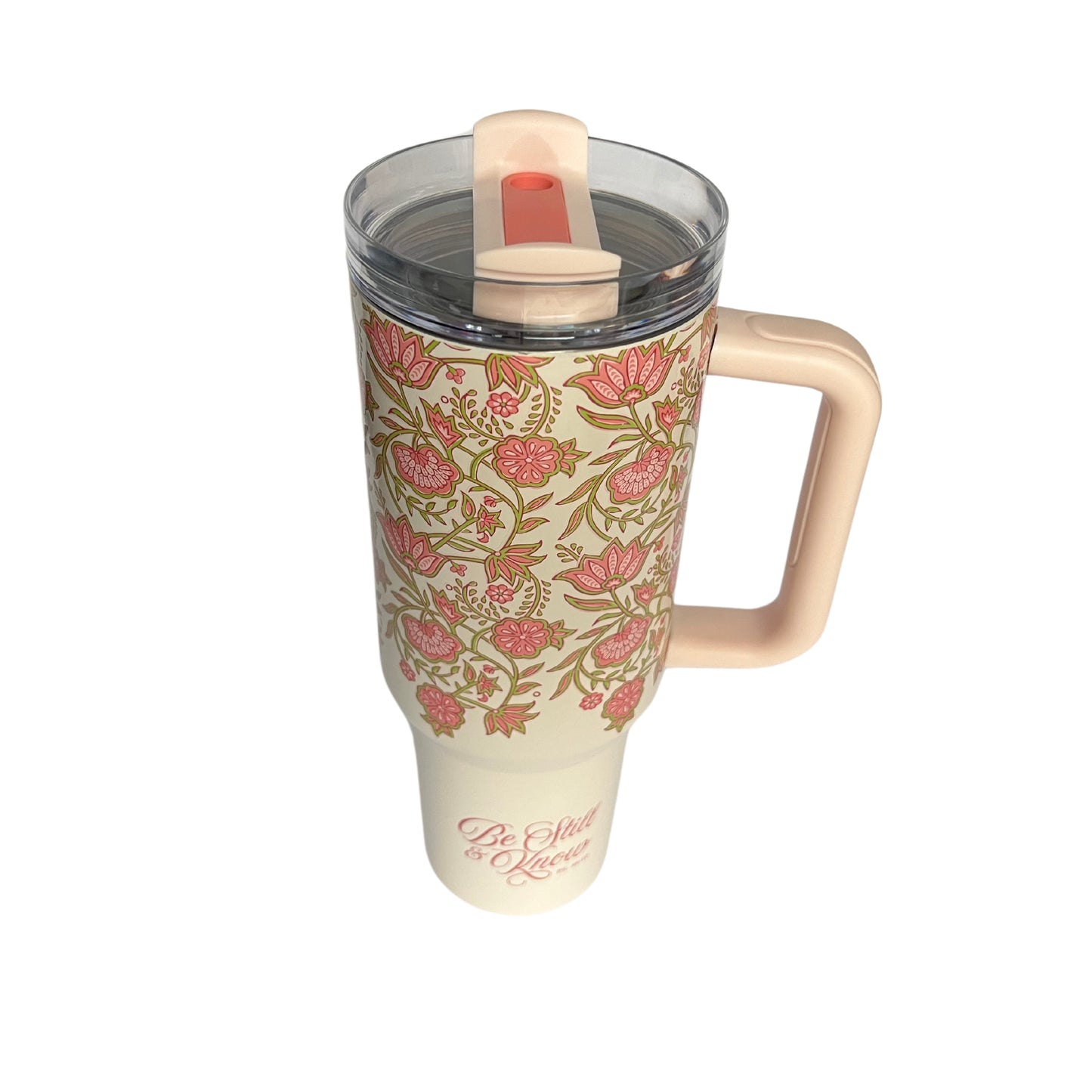 Be Still and Know Pink Spring Floral 40 Oz Tumbler with Reusable Straw - Psalm 46:10