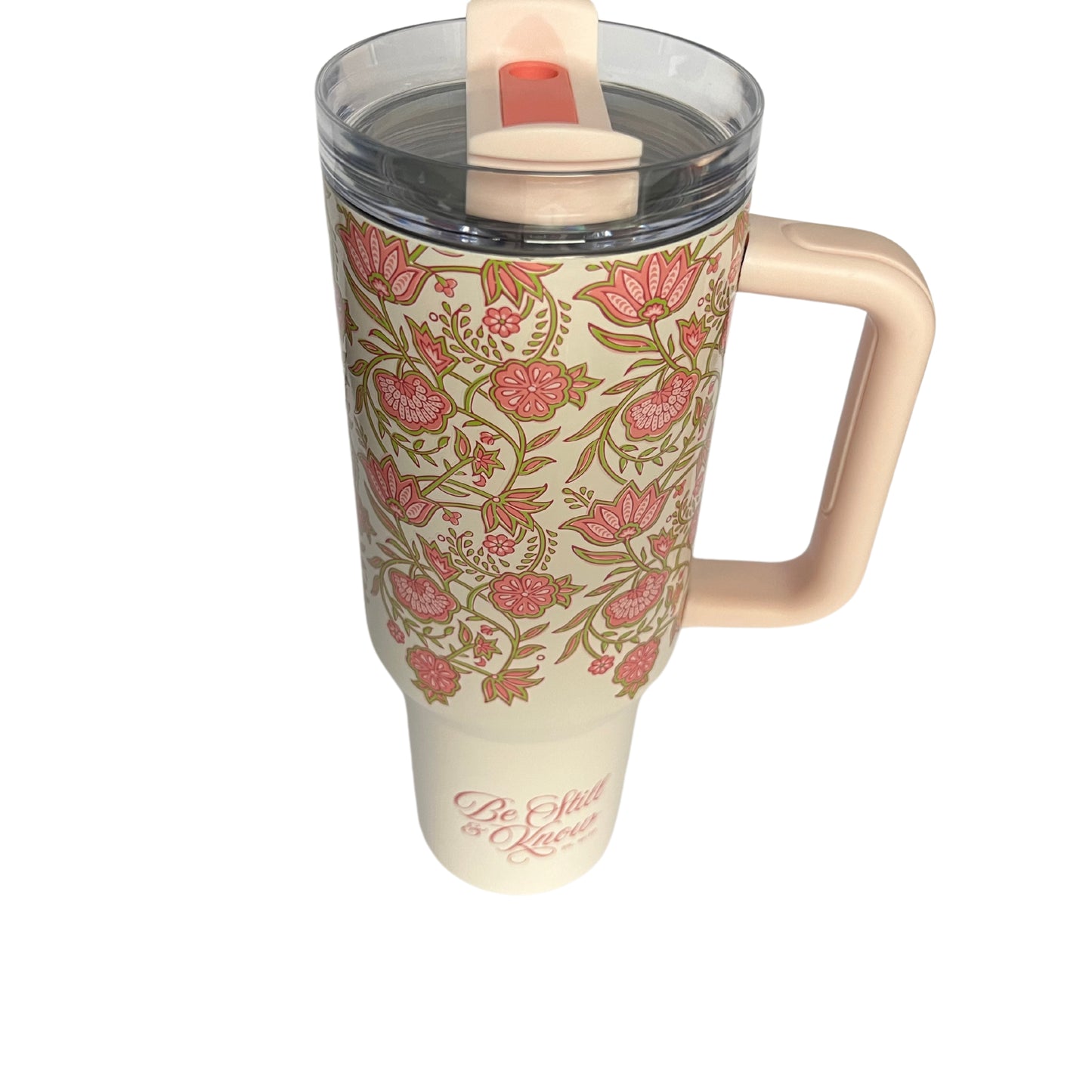 Be Still and Know Pink Spring Floral 40 Oz Tumbler with Reusable Straw - Psalm 46:10