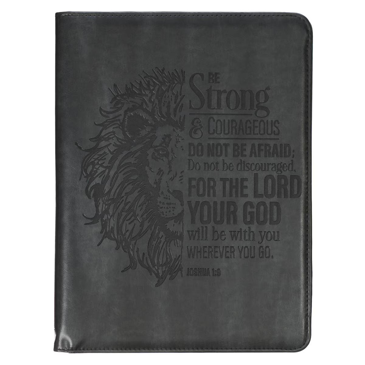 Be Strong and Courageous Gray Faux Leather Executive Padfolio - Joshua 1:9