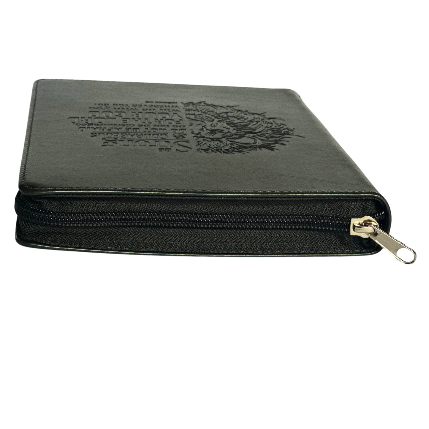 Be Strong and Courageous Classic Gray Faux Leather Journal with Zipper Closure - Joshua 1:9