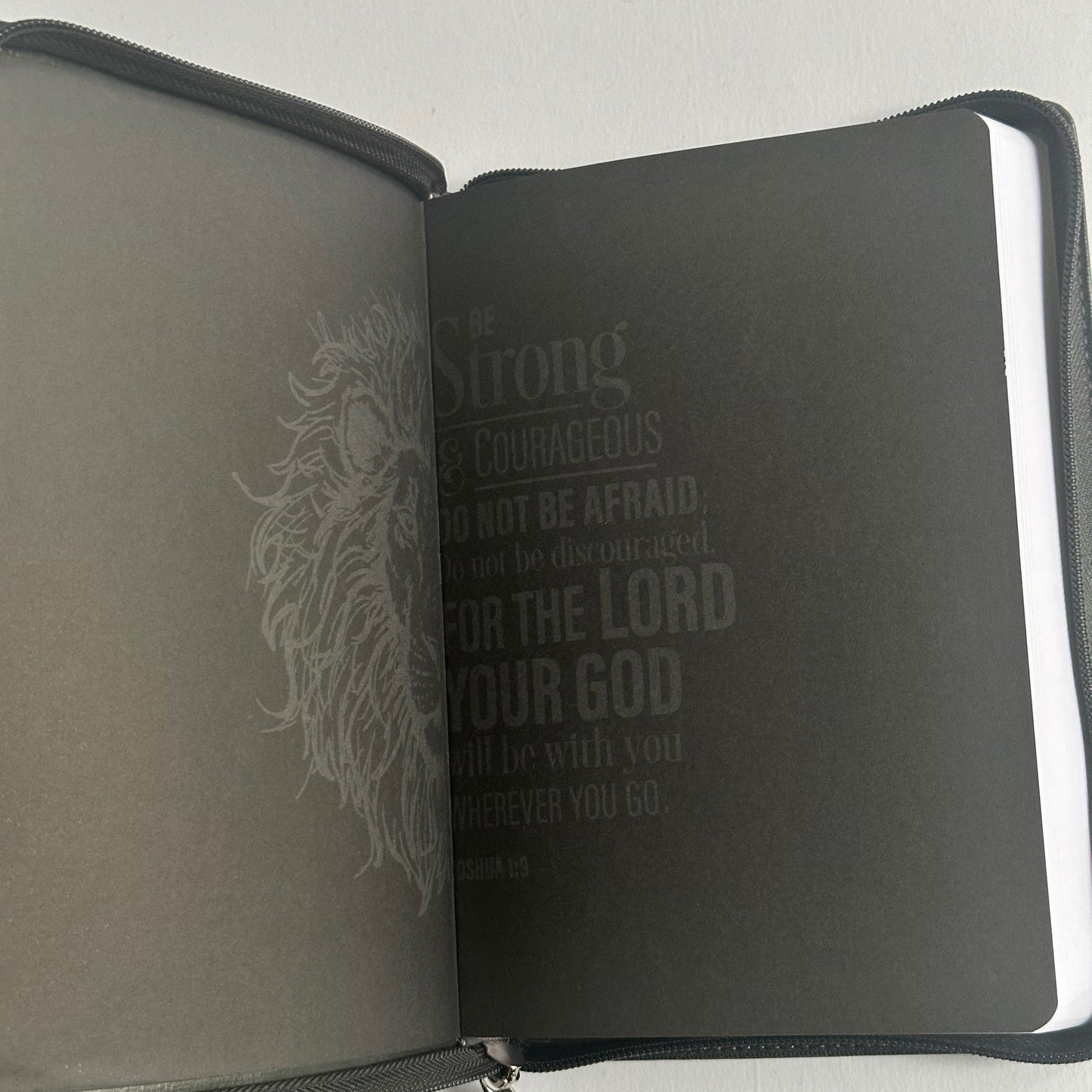 Be Strong and Courageous Classic Gray Faux Leather Journal with Zipper Closure - Joshua 1:9