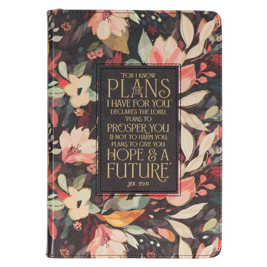 Hope and a Future Midnight Botanical Faux Leather Journal with Zipper Closure - Jeremiah 29:11