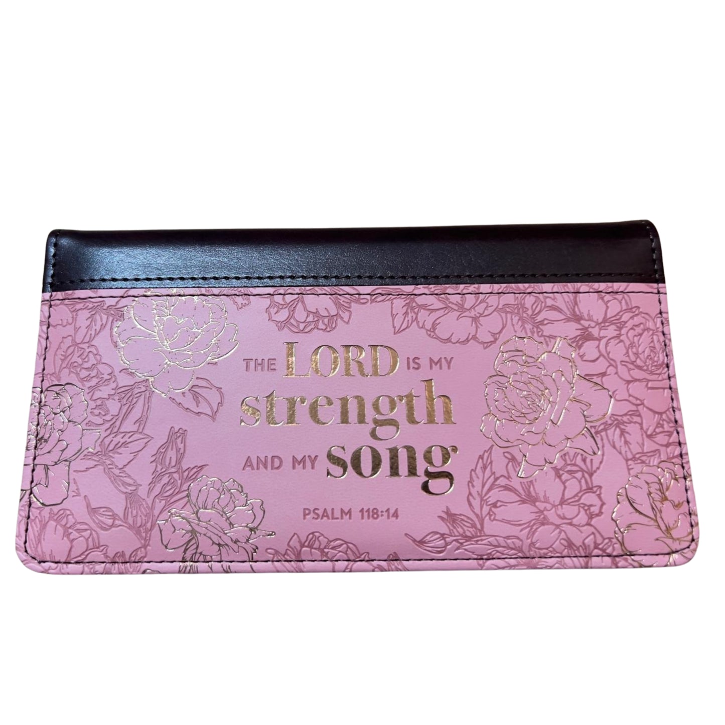 My Strength and My Song Pink Rose Faux Leather Checkbook Cover– Psalm 118:14