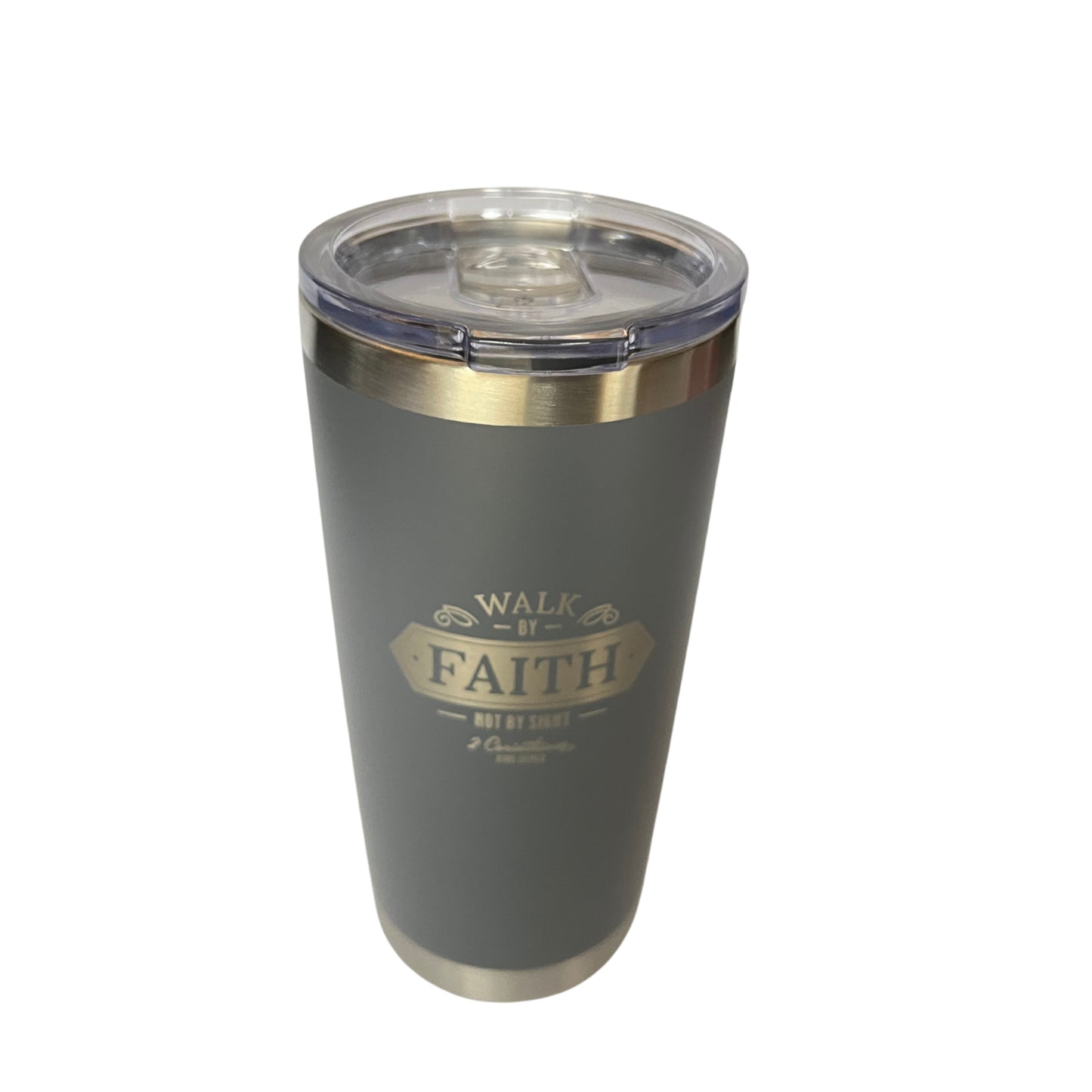 Walk By Faith Gray Stainless Steel Mug - 1 Corinthians 5:7