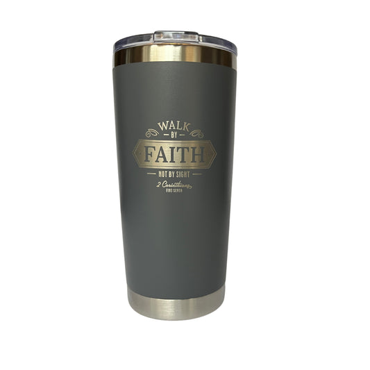 Walk By Faith Gray Stainless Steel Mug - 1 Corinthians 5:7